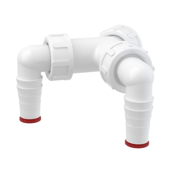Колено Alca Plast с двумя штуцерами G1"/17–23, с обратными клапанами
