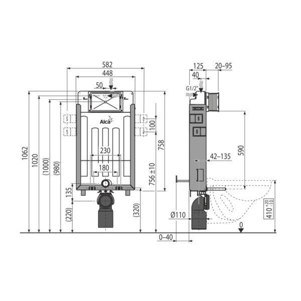Инсталляция для унитаза Alcaplast Renovmodul AM115/1000 высота 100 см