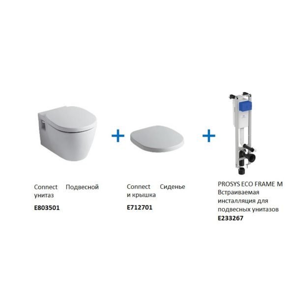 Комплект инсталляции Ideal Standard ProSys Eco Frame M с унитазом Connect E803501, сиденье микролифт E712701 (W220101)