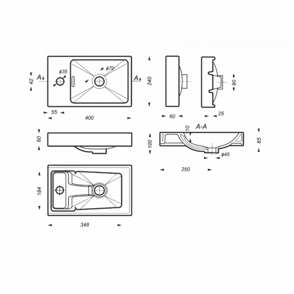 Раковина Sanita Luxe Fest 40, белая (FST40SLWB01)