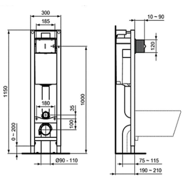Встраиваемая инсталляция для монтажа подвесных унитазов PROSYS ECO FRAME M (E2332AC) - с белой механической панелью Oleas M2 R0121AC Встраиваемая инсталляция для монтажа подвесных унитазов PROSYS ECO FRAME M (E2332AC) - с белой механической панелью Oleas M2 R0121AC