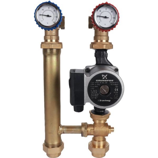 Насосная группа 1" для твердотопливных котлов с насосом Grundfos UPSO 25-65 в теплоизоляции STOUT