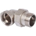 Разъемное угловое соединение 1"1/4 "американка" ВН, уплотнение под гайкой o-ring кольцо, никелированное STOUT
