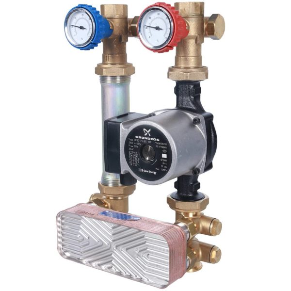 Насосная группа с теплообменником 18 пластин,с насосом Grundfos UPSO 25-65 в теплоизоляции STOUT