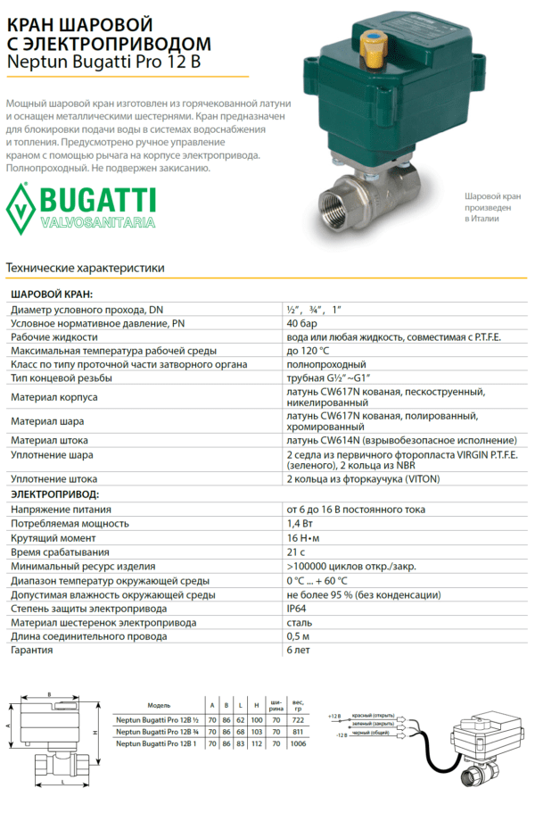 Кран шаровой с электроприводом Neptun Bugatti Pro 12В 1 дюйм Кран шаровой с электроприводом Neptun Bugatti Pro 12В 1 дюйм