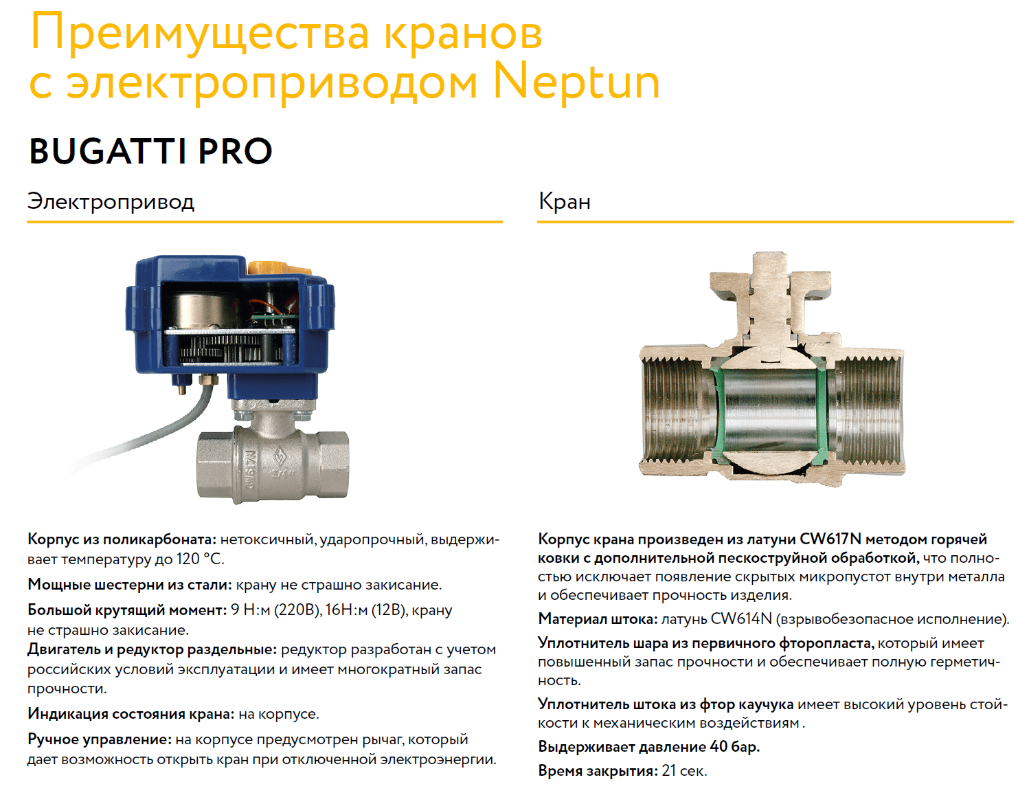 Кран шаровой с электроприводом Neptun Bugatti Pro 220В 1/2 Кран шаровой с электроприводом Neptun Bugatti Pro 220В 1/2