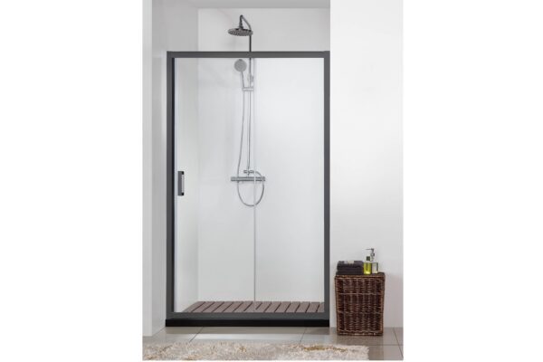 AQ ARI RA 12020BL Душевая дверь двухэлементная, раздвижная1200x2000 профиль черный, стекло прозрачное