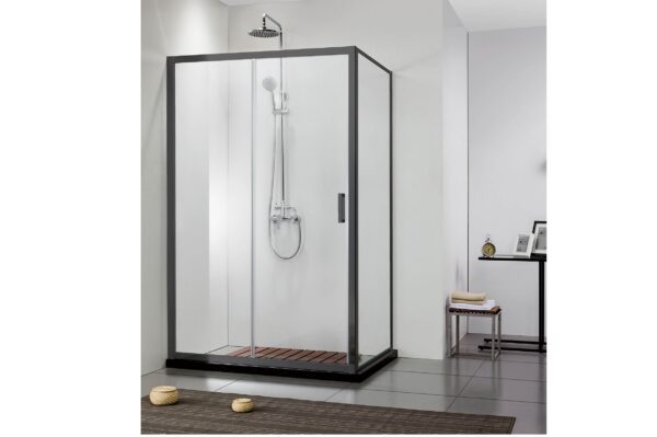 AQ ARI RA 12020BL Душевая дверь двухэлементная, раздвижная1200x2000 профиль черный, стекло прозрачное